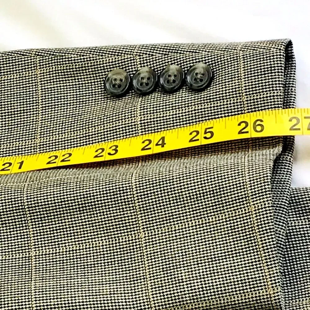 Jos A Bank Signature Sport Coat Silk Wool 44 L Plaid Windowpane Gray Career